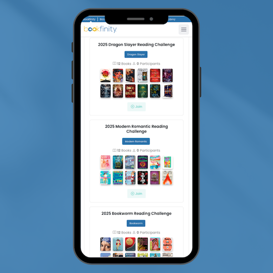 Bookfinity Reading Challenges Screenshot on homepage